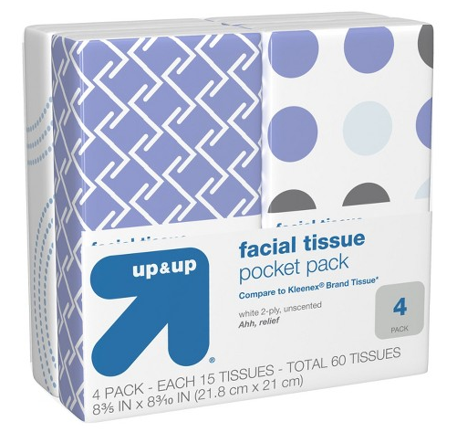 4-pack of Up & Up Pocket Packs of facial tissues for just $0.46 !!